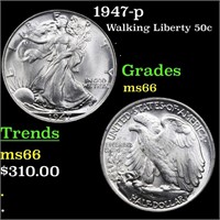1947-p Walking Liberty 50c Grades GEM+ Unc