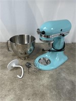 KitchenAid Artisan stand mixer, teal colored.
