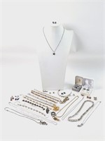9.75 OZT Sterling Silver Jewelry: Diamonds, Sets