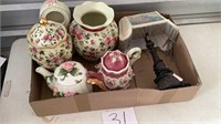 Tea pots, canisters with Lids, vase, lamp