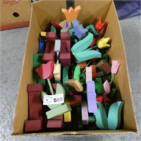 Box Lot of Wooden Flowers