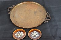 Hammered Copper Serving Tray & Copper Coasters