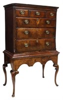 ENGLISH QUEEN ANNE STYLE WALNUT CHEST ON STAND