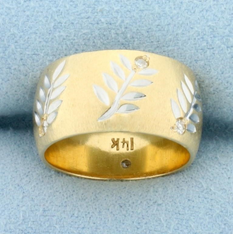 Leaf Nature Design Diamond Band Ring in 14k Yellow