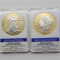 REPRO'S 1933 & 1849 DOUBLE EAGLE 24K LAYERED GOLD