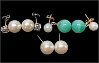 (3) Pair Of 14k Pearl, Glass Or Cz Earrings