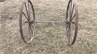 Iron wheels w/ axle, 4’ W - wheels 41” diameter