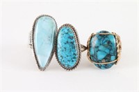 Lot of 3 Navajo Turquoise Rings