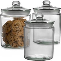 3 Pc 64oz Clear Glass Storage Jar with Lids -