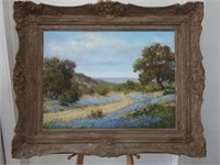 Signed & Framed Painting Blue Bonnet Path Canvas