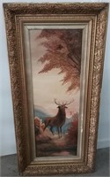 Antique Framed Elk in Autumn Painting on Canvas