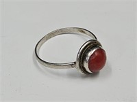 Native American Sterling Silver/Coral Ring Sz.5.5