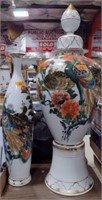 Large Ceramic Peacock Vase & Urn on Pedestal*