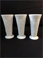 3 White Milk Glass Grape Harvest Vases
