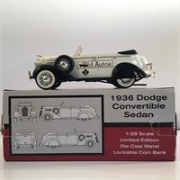 1938 DODGE CONVERTABLE SEDAN DIE CAST BANK 1:28