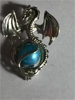 DRAGON 925 PENDANT w SEA BLUE/GREEN FAUX PEARL INS