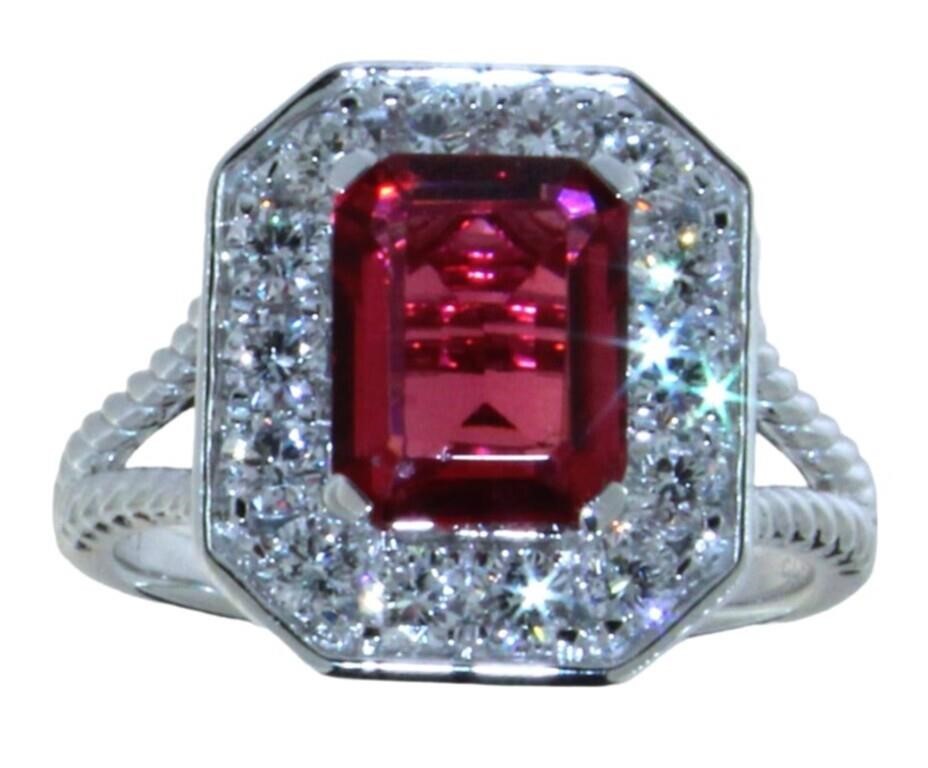 Emerald Cut 3.20 ct Ruby & VS Lab Diamond Ring