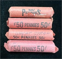 Lot of Four Unsearched Rolls of Wheat Pennies