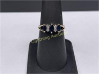 14K YELLOW GOLD SAPPHIRE AND DIAMOND RING