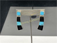 STERLING SILVER BLACK ONYX AND TURQUOISE EARRINGS