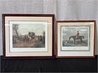 2pc Fr. Art Engravings: Carriage, Hunting Scene
