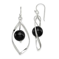 Sterling Silver- Onyx Contemporary Twirl Earrings