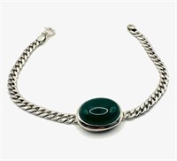 Sterling Silver Green Onyx Cuban Link Bracelet