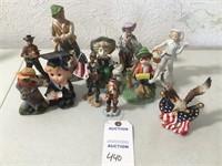 Boy figurines - 10; American flag w/ eagle