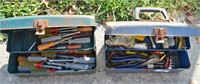Set of two steel tool boxes with tools