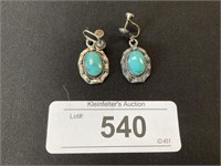 Sterling Silver Marked Turquoise Earrings.