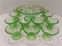 Green Depression Pedestal Bowl, Bowls (Chip)