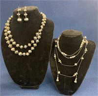(3) Costume Jewelry necklaces, 2 have matching