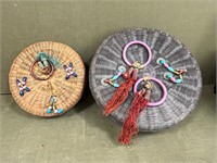 2 Folk Art Woven Wicker Baskets