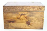 Handcrafted Wood Box w/ Tooled Design & Hinged Lid