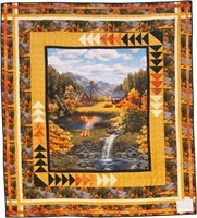 Lakeside Lodge with Golden Friends, wall quilt,