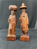Set of Two Chinese Wooden Hand Carved Statues