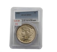 1924 Peace Silver Dollar (Graded MS64)