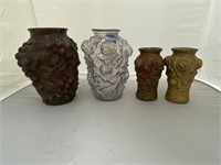 4 Goofus Glass Vases