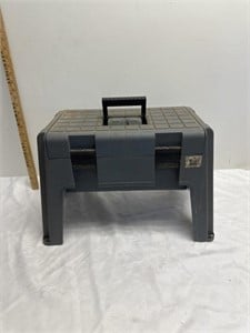 Plastic tool box/ stool with contents-17x10x13”