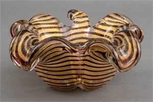 Murano Cordonato D' Oro Art Glass Swirl Bowl