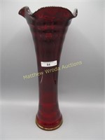14" Ruby Red Ring Optic Vase