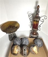 Glass Bowl, “lantern” and Decor Balls