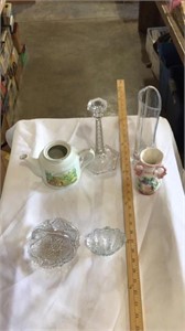 Glass vase, glass candle holder, tea pitcher,