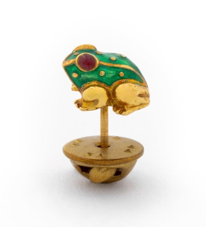 David Webb 18K Enamel Frog Lapel Pin