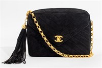 Chanel Black Suede Chevron Quilted Handbag