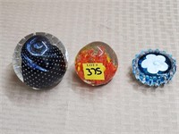 Lot of 3 Art glass Paperweights