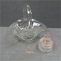 Clear Glass Basket & Glass Powder Jar