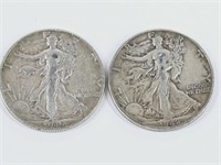 2 Walking Liberty Half Dollars: 1945, 1942