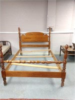 Vintage Solid Wood Bed Frame on Wheels