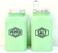 Pair of square jadeite salt/pepper shakers